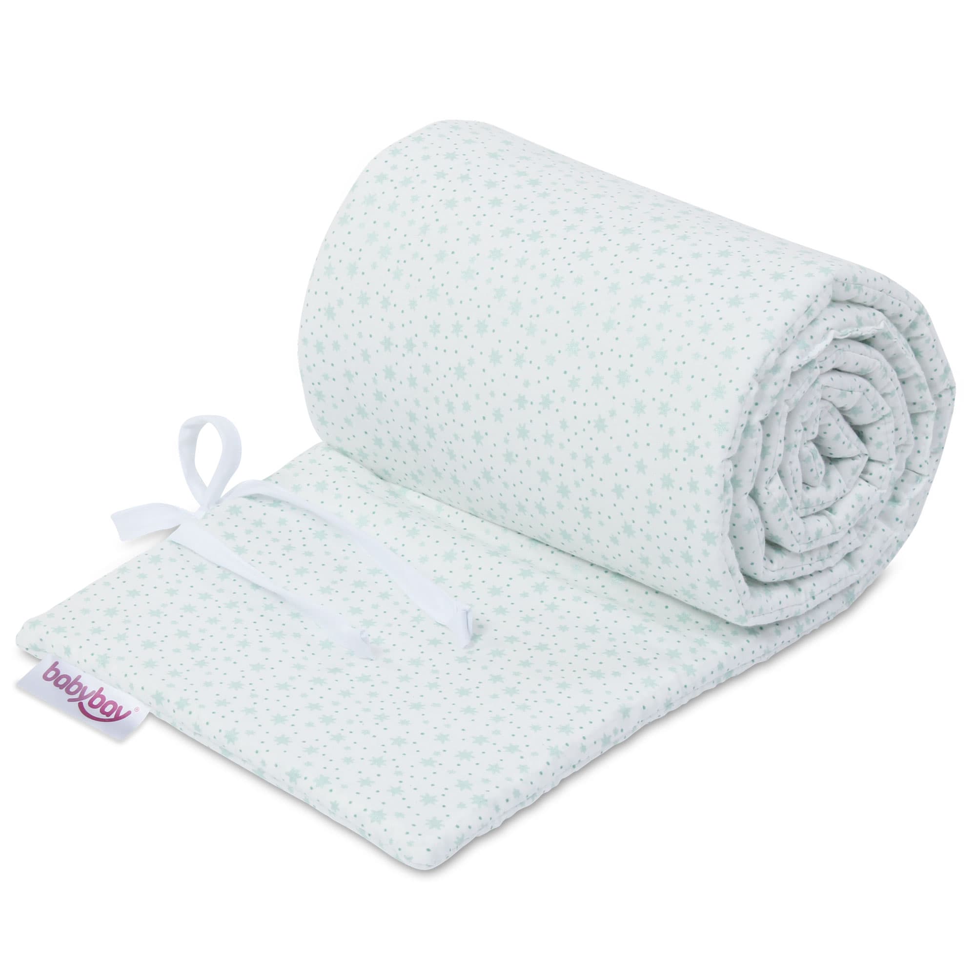 Nido Algodón Orgánico blanco estrellas brillantes menta (Maxi y Boxspring)