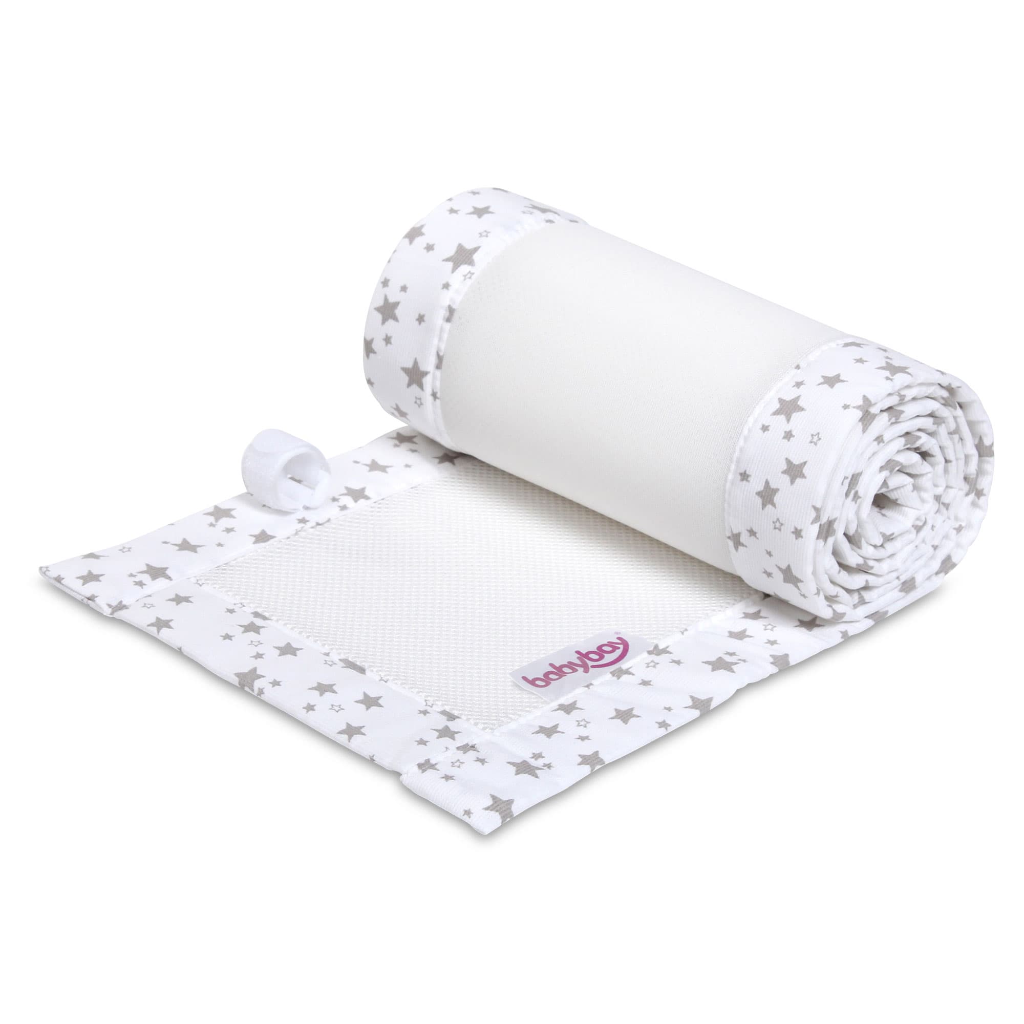 Nido Piqué 3D Mesh blanco estrellas gris perla (Maxi y Boxspring)