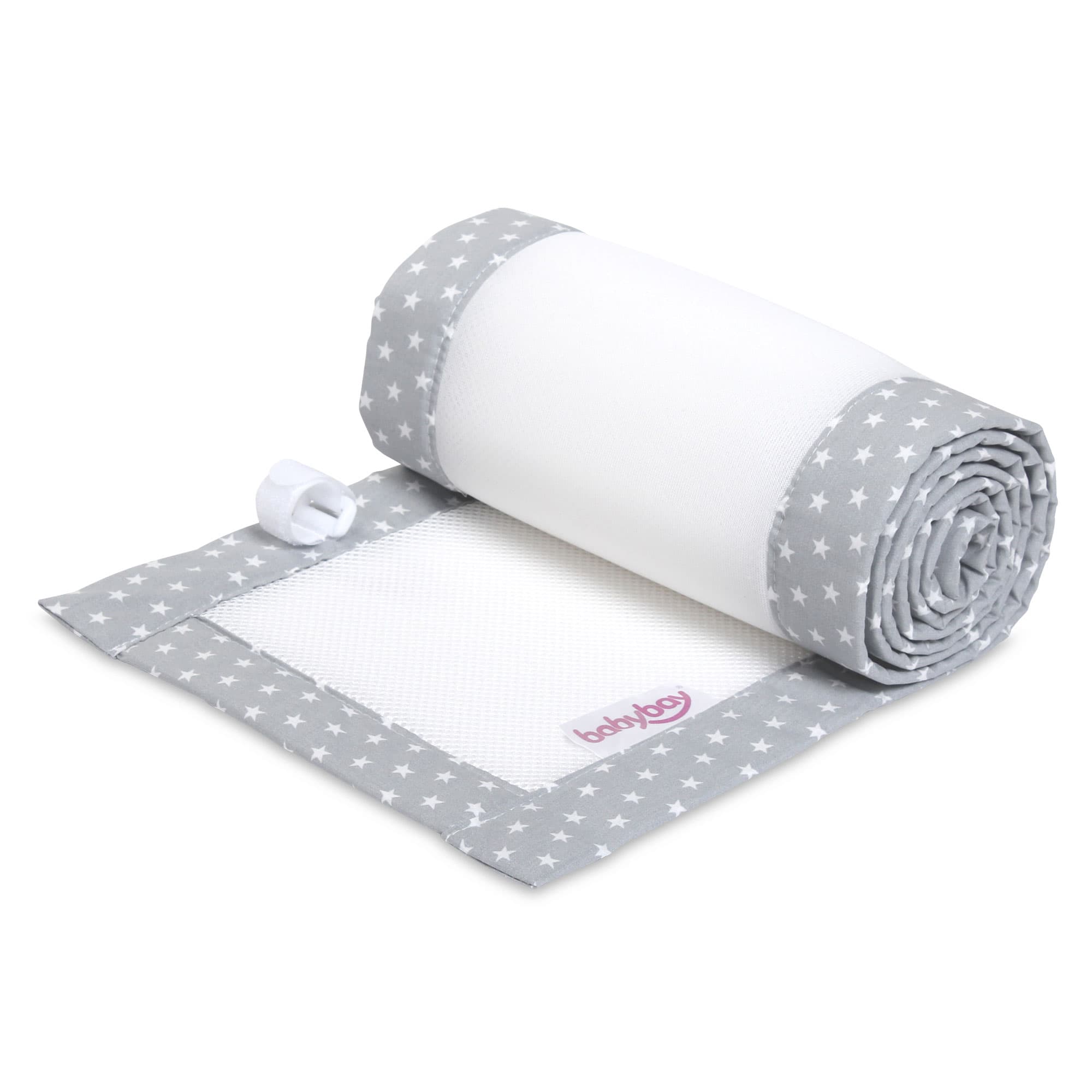 Nido 3D Mesh Algodón Orgánico gris claro estrellas blanco (Maxi y Boxspring)