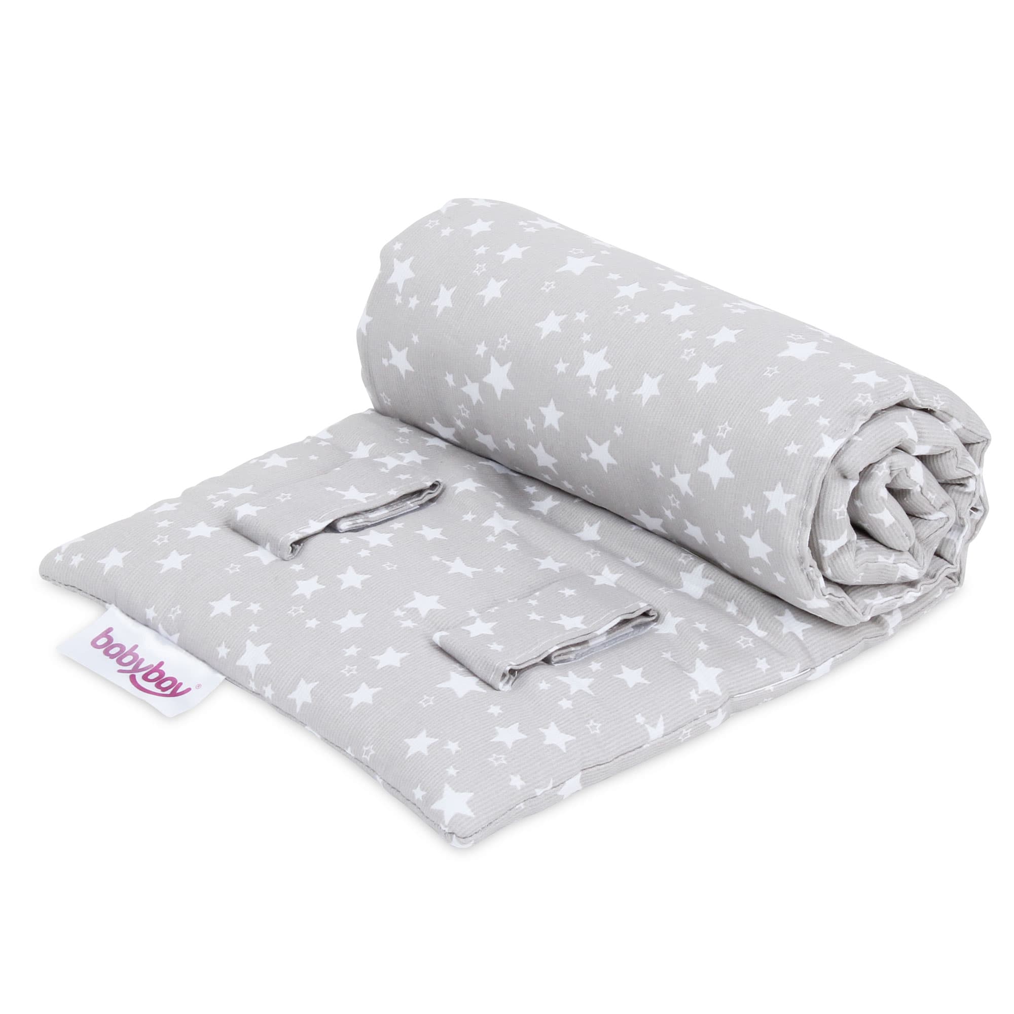 Protector de rejilla Piqué gris perla estrellas blanco
