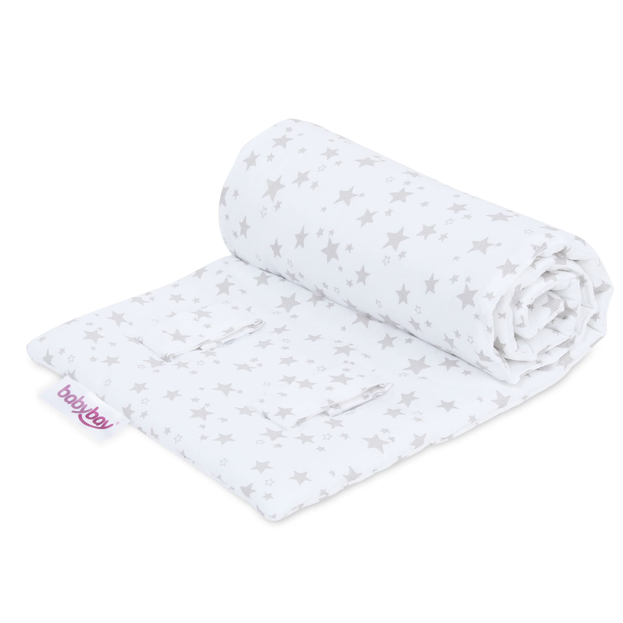 Protector de rejilla Piqué blanco estrellas gris perla