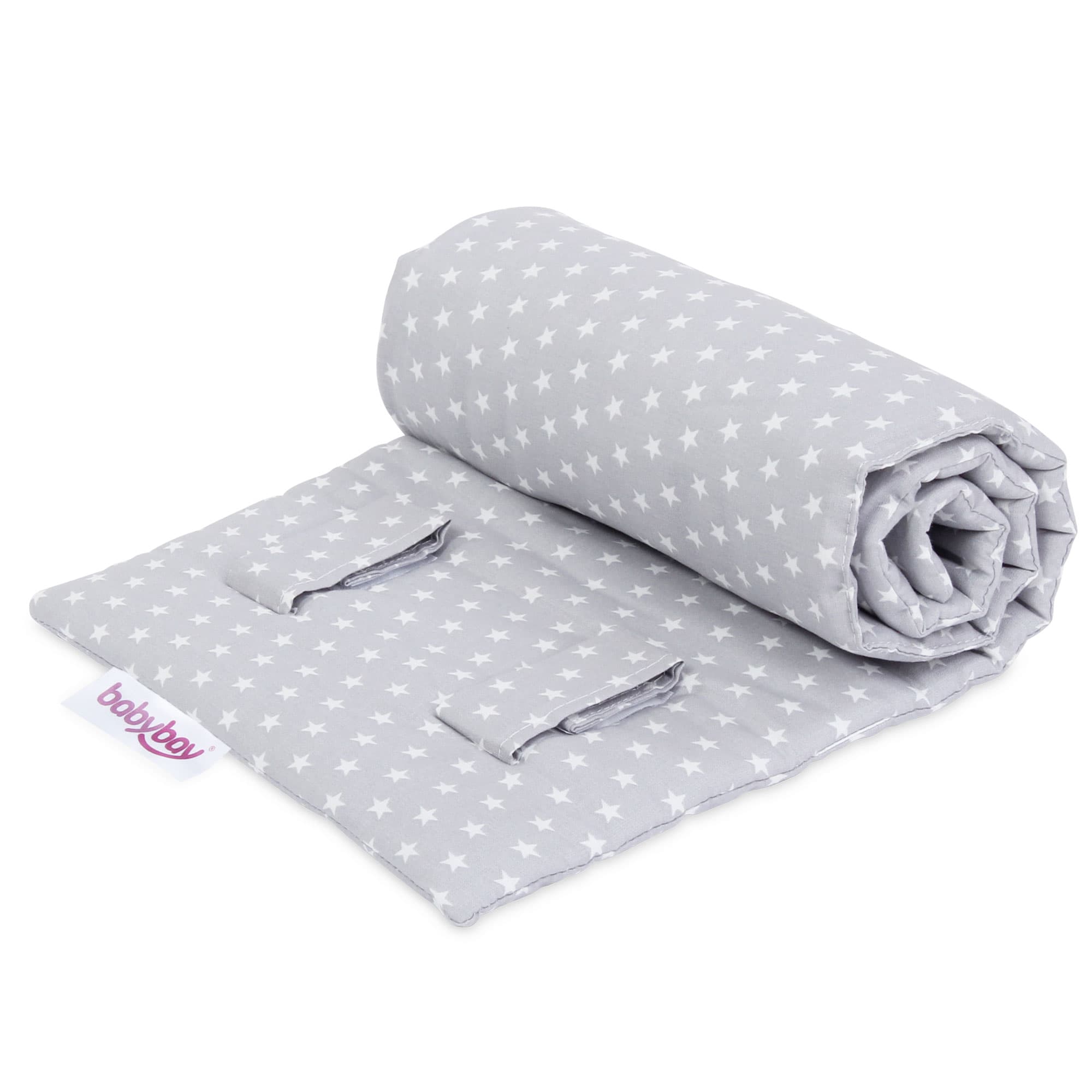 Protector de rejilla Algodón Orgánico gris claro estrellas blanco