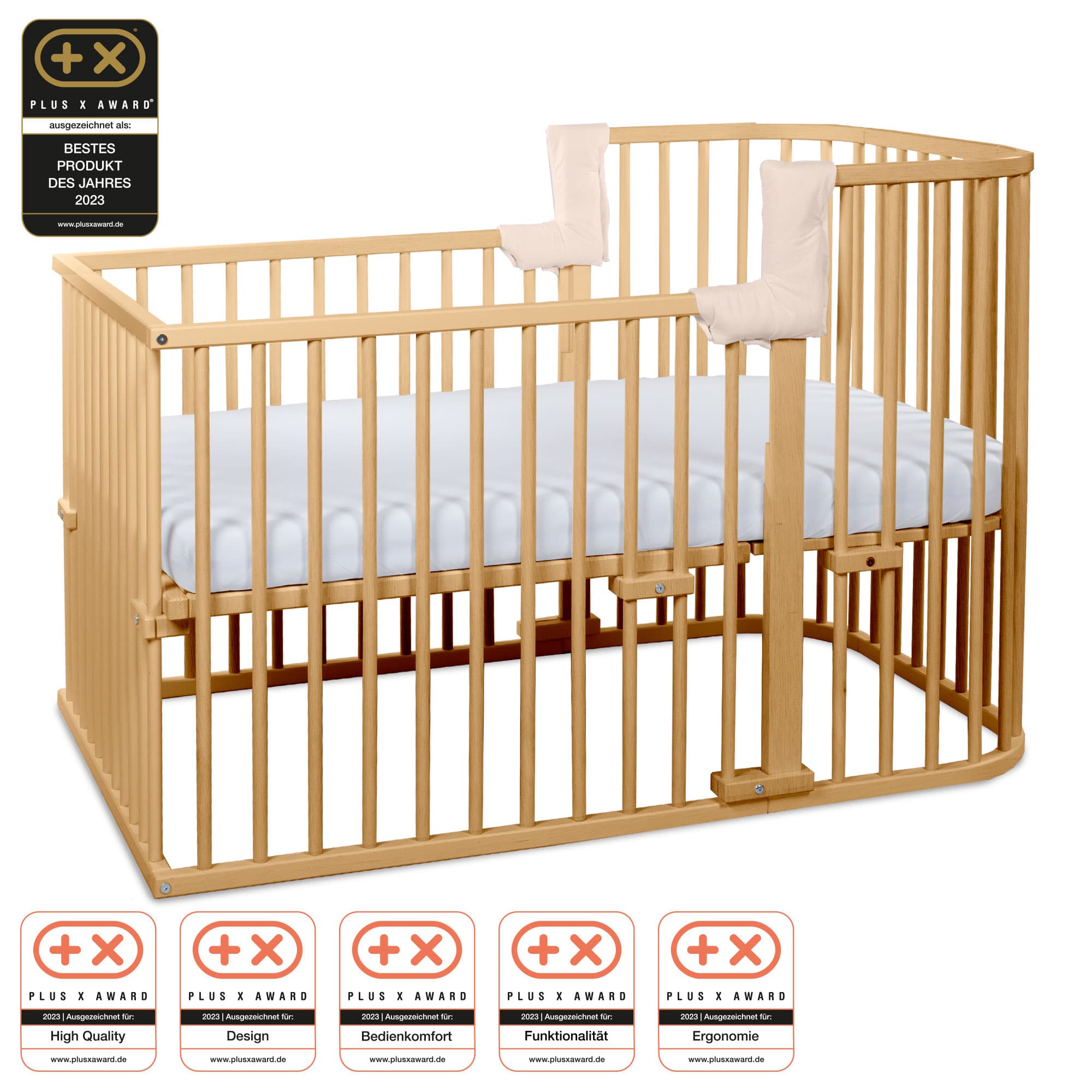 Cuna colecho babybay Boxspring Comfort Plus, natural lacado en acabado natural lacado, vista principal