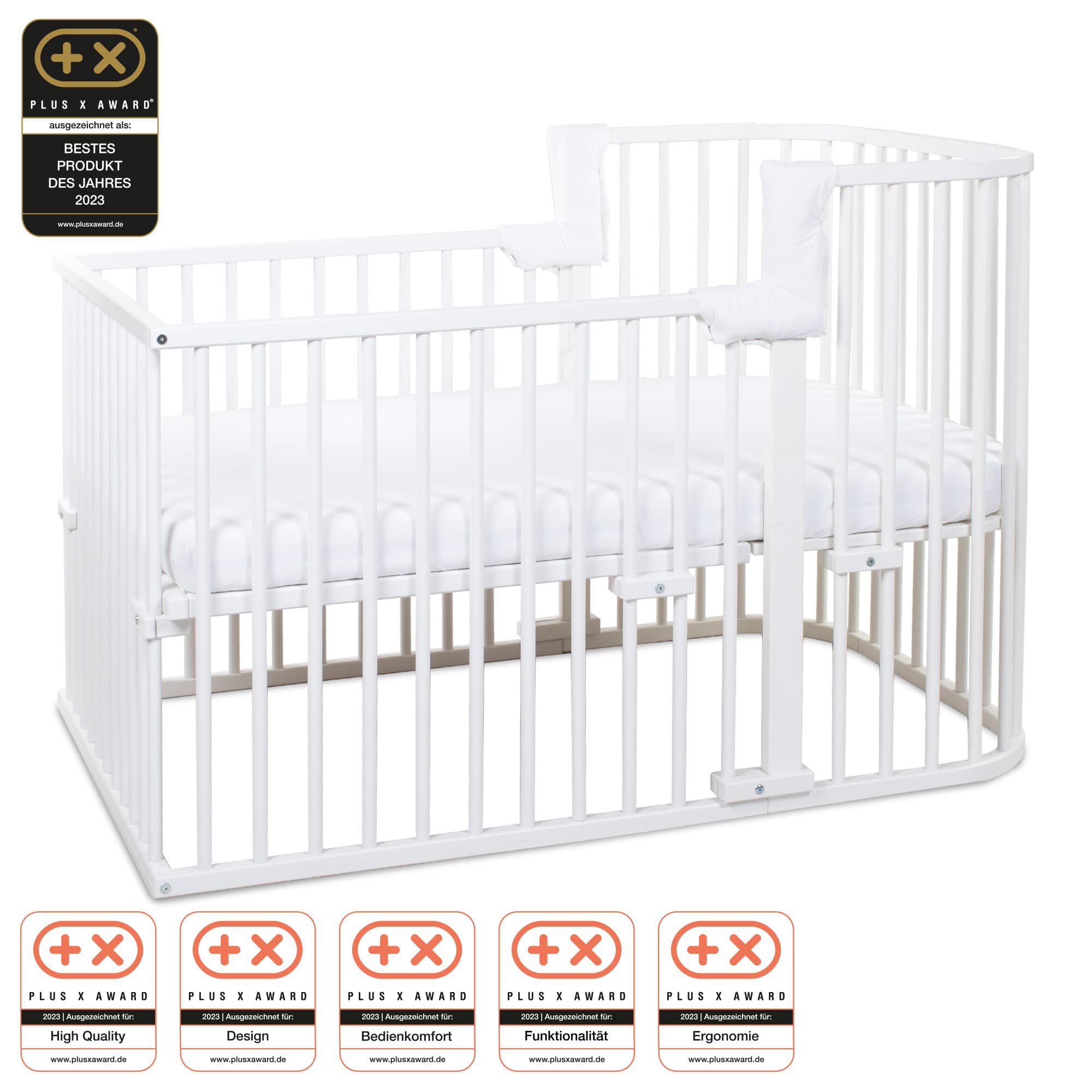 Cuna colecho babybay Boxspring Comfort Plus, blanco lacado en acabado blanco lacado, vista principal