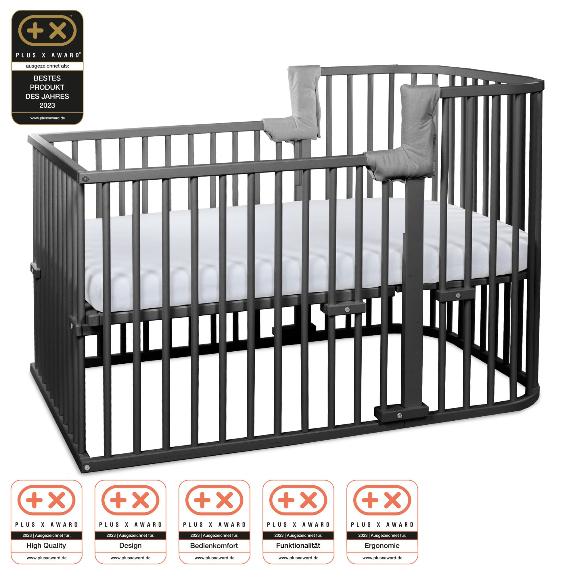 Cuna colecho babybay Boxspring Comfort Plus, gris pizarra en acabado gris pizarra, vista principal