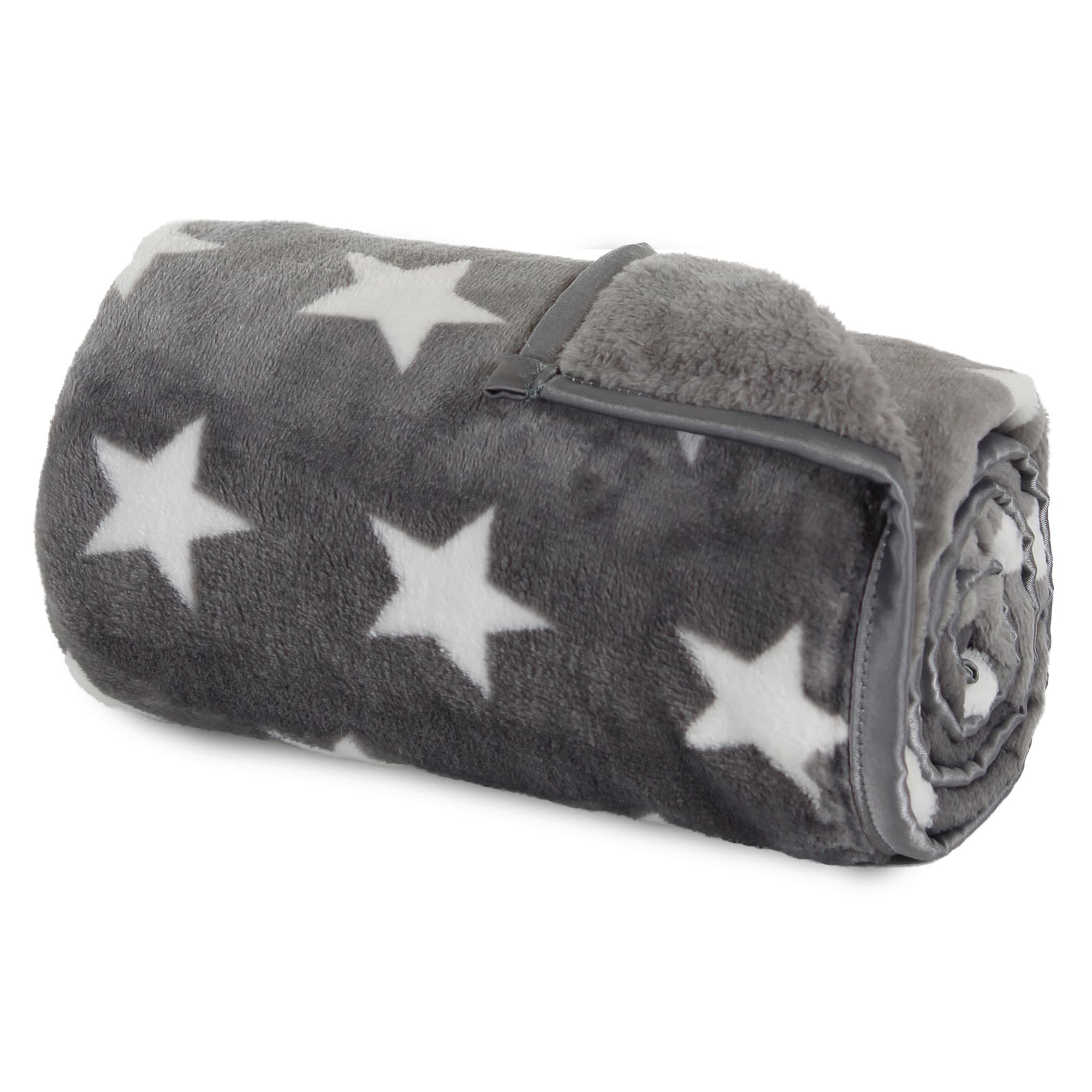 Manta Forro polar gris oscuro estrellas blanco