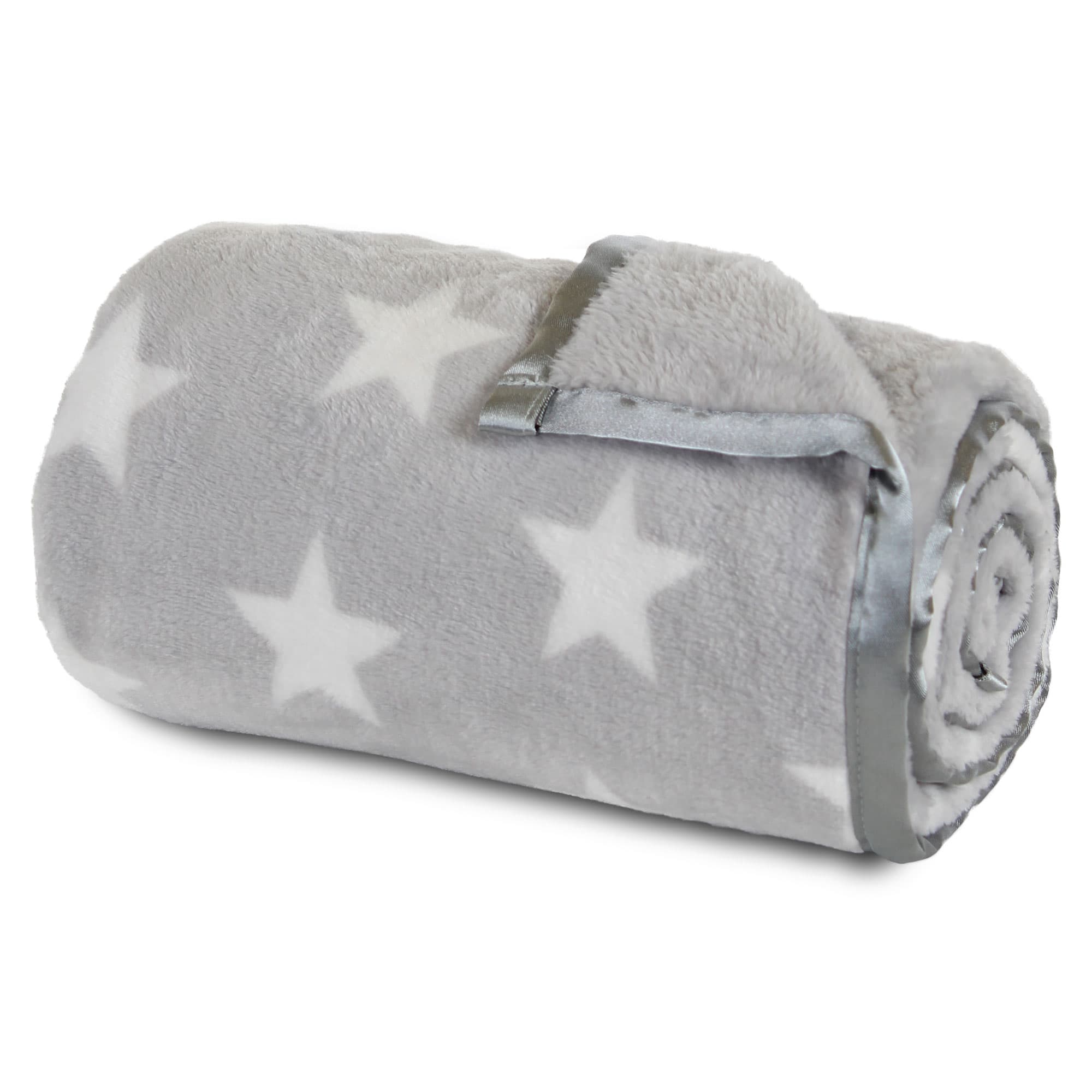 Manta Forro polar gris claro estrellas blanco