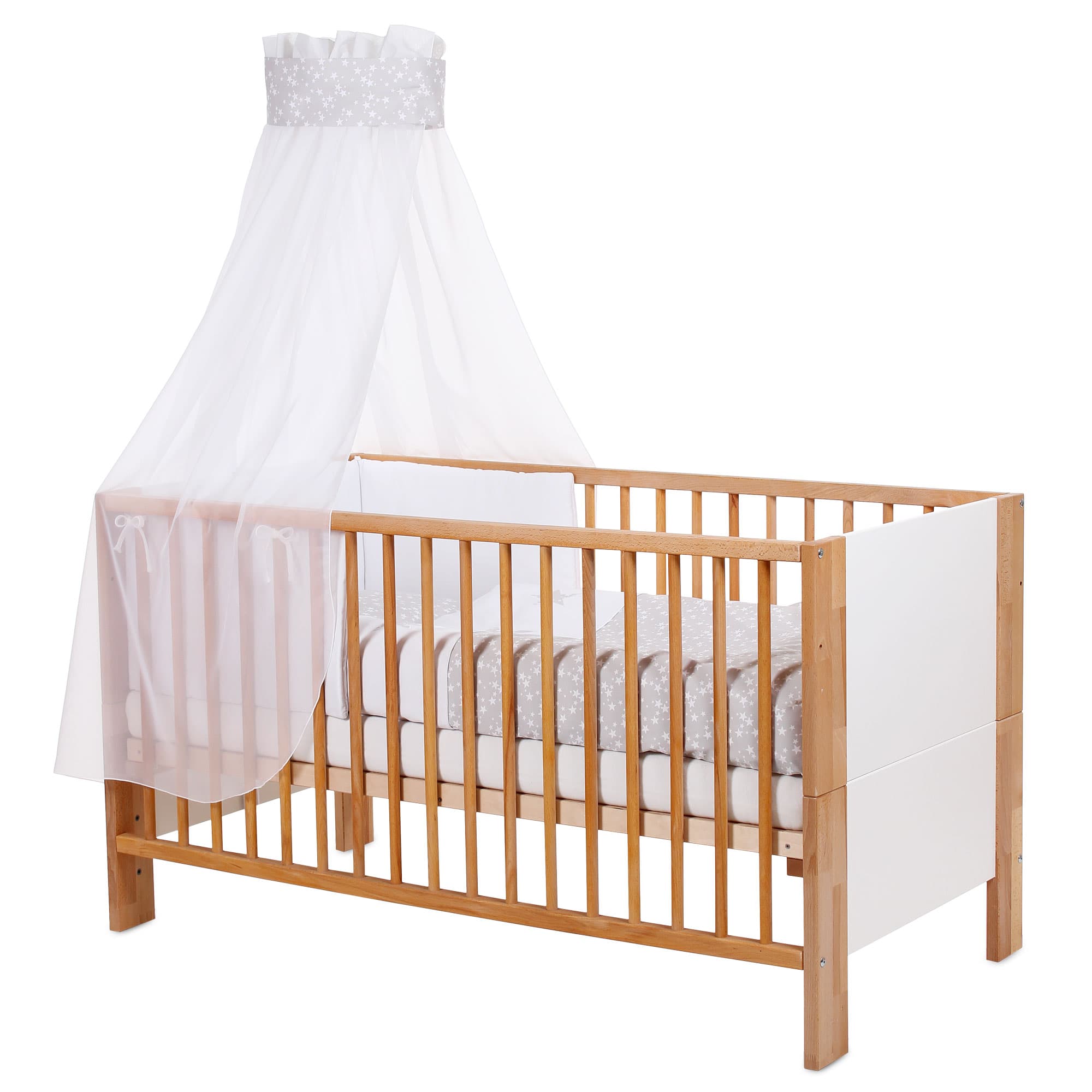 babybay Accesorio cama infantil Dosel para cama infantil Piqué y Boxspring XXL gris perla estrellas blanco con Applikation Stern, vista principal