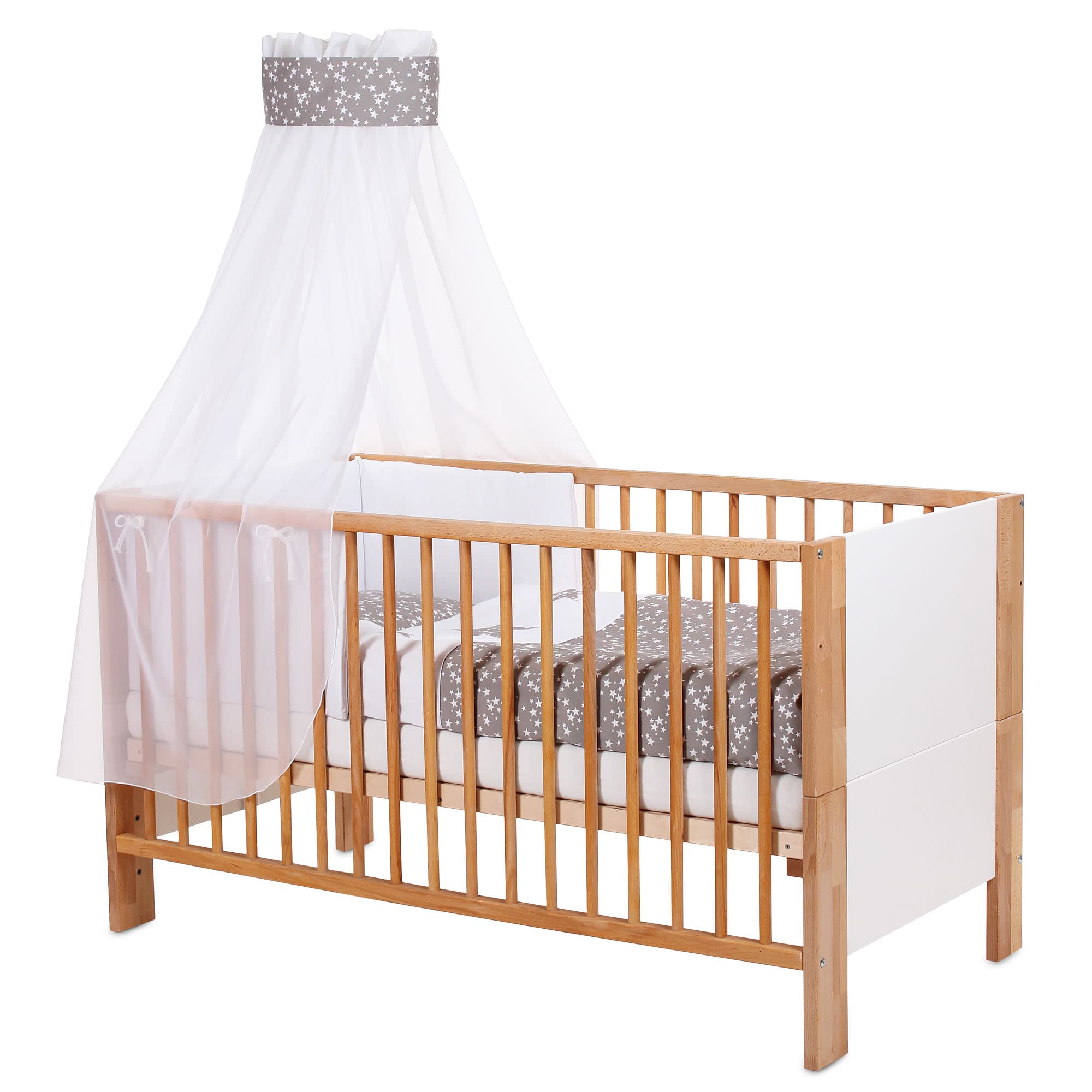 babybay Accesorio cama infantil Dosel para cama infantil Piqué y Boxspring XXL topo estrellas blanco con Applikation Stern, vista principal