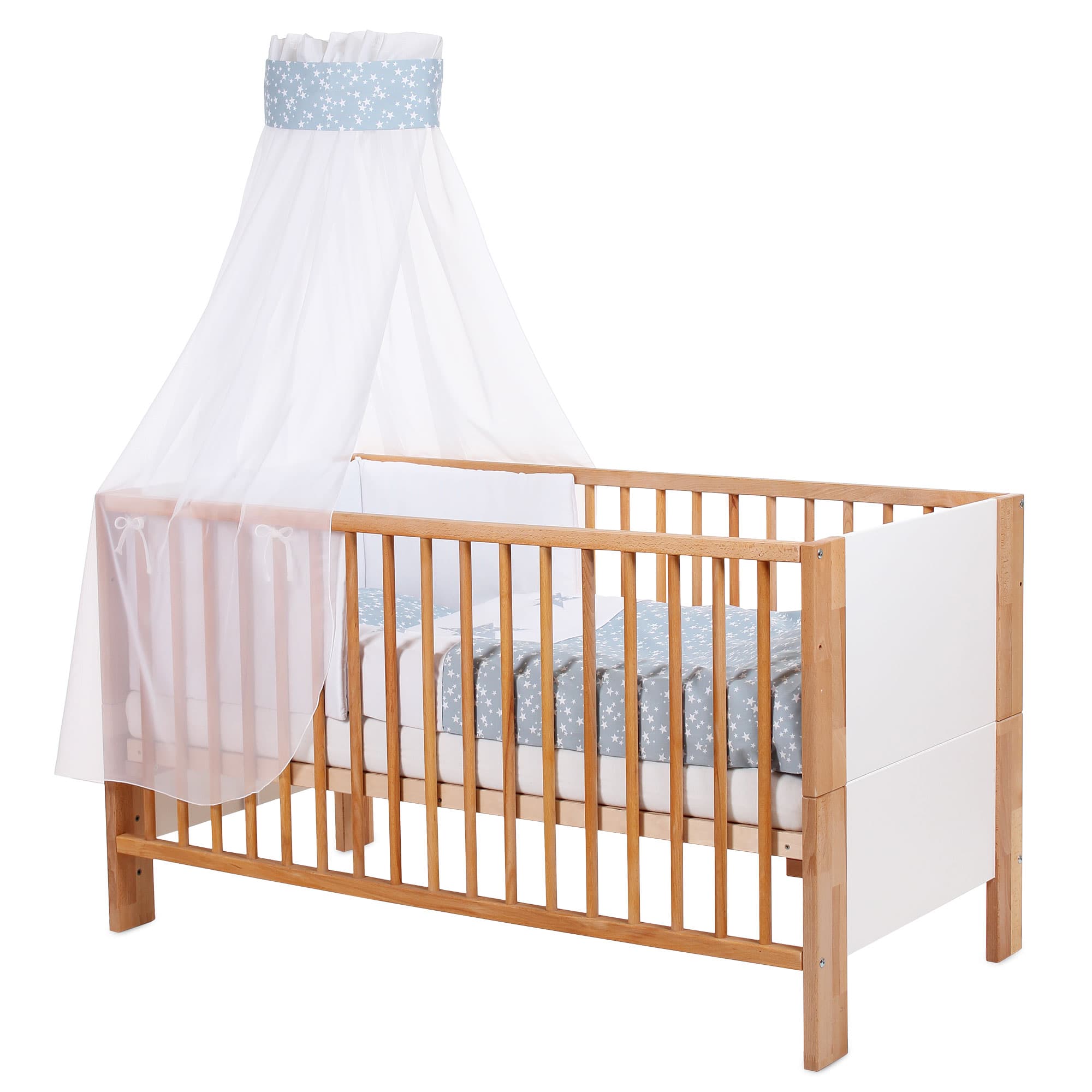 babybay Accesorio cama infantil Dosel para cama infantil Piqué y Boxspring XXL azul estrellas blanco con Applikation Stern, vista principal
