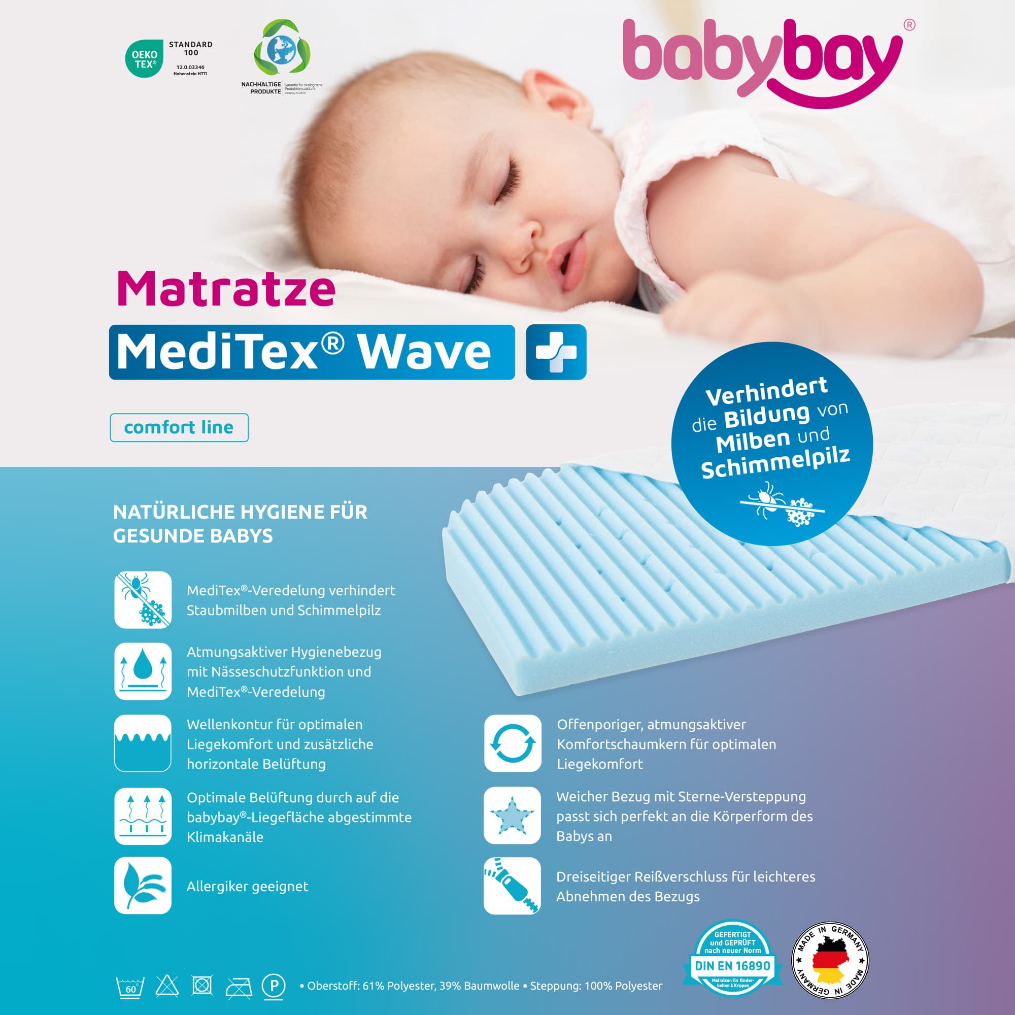 Colchón para cuna colecho MediTex® Wave 3D (Comfort y Boxspring Comfort)