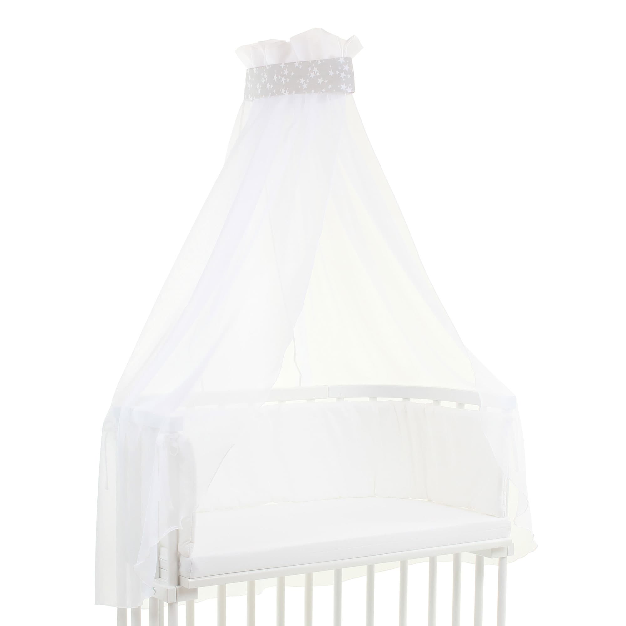 Dosel Piqué con cinta gris perla estrellas blanco