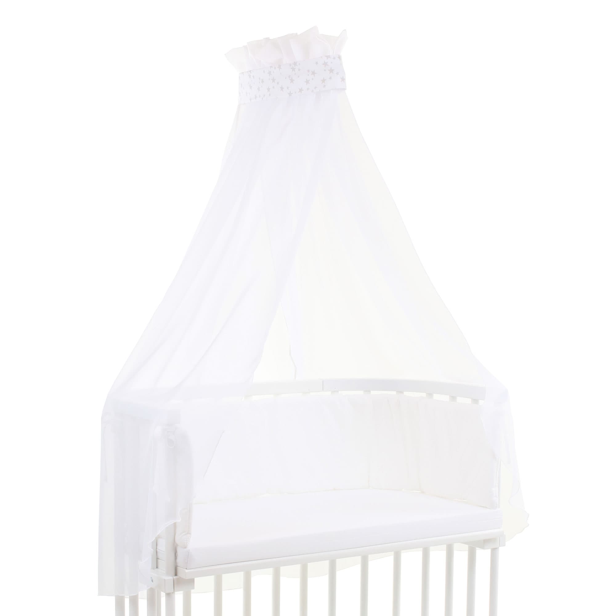 Dosel Piqué con cinta blanco estrellas gris perla