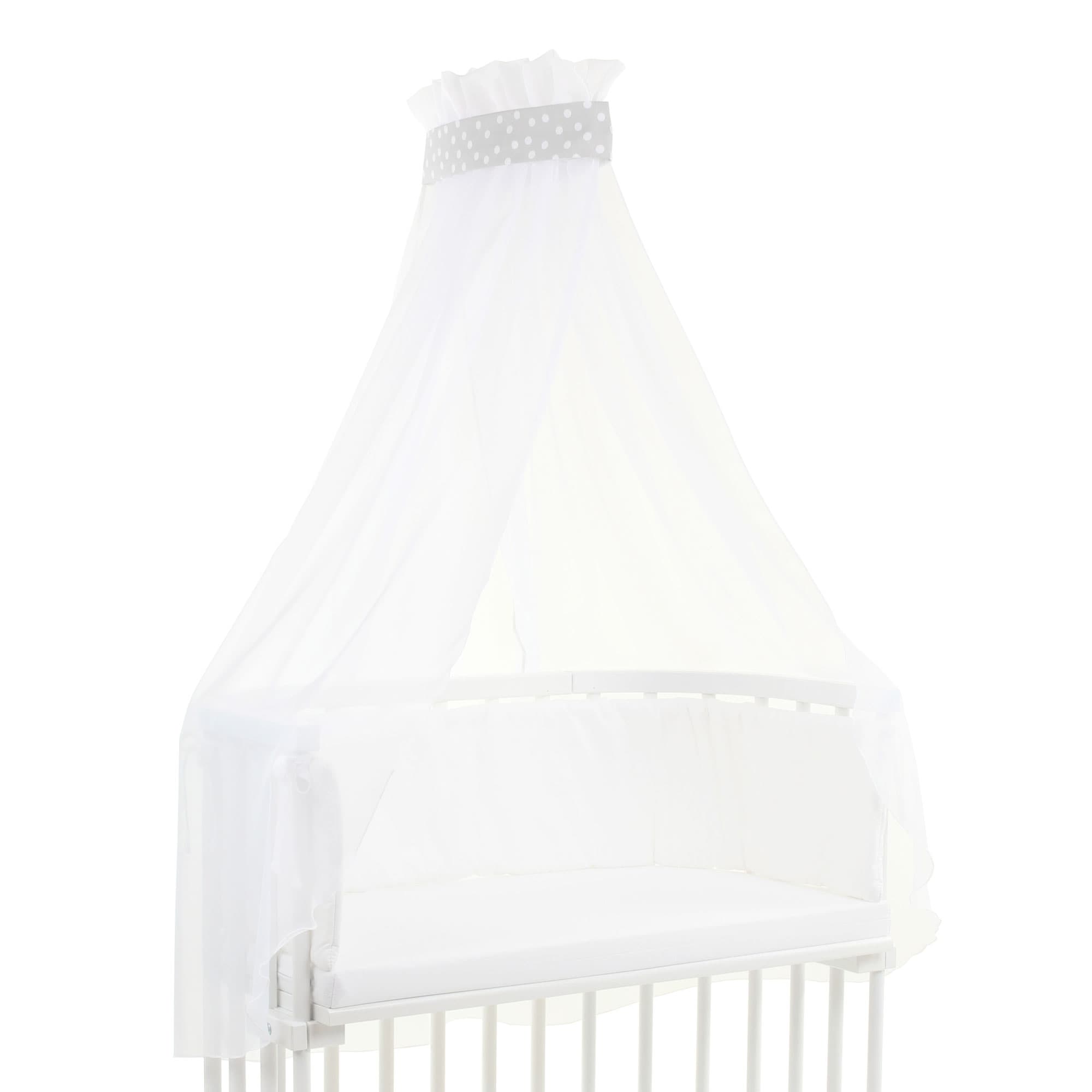 Dosel Piqué con cinta gris perla puntos blanco