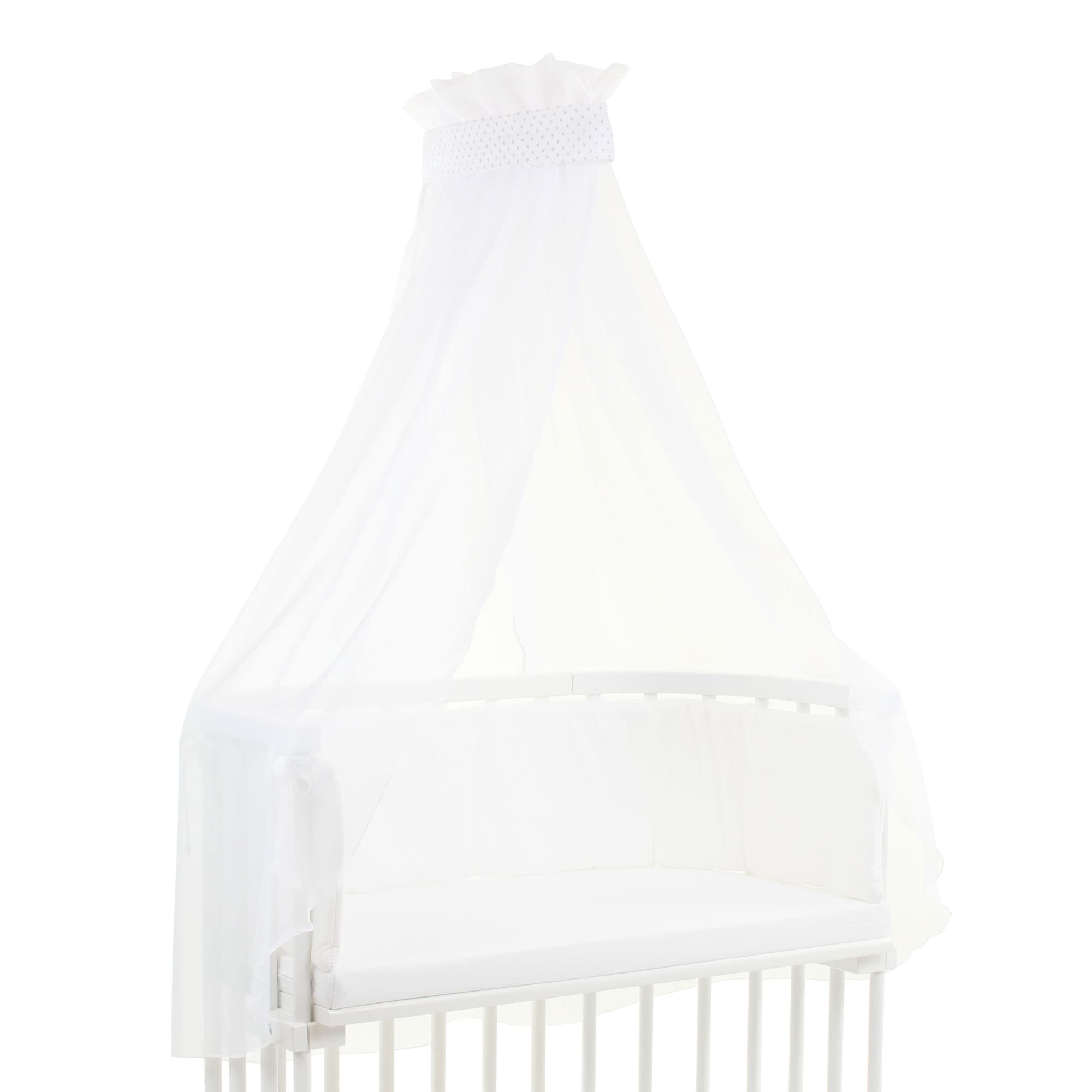 Dosel Piqué con cinta blanco puntos gris perla