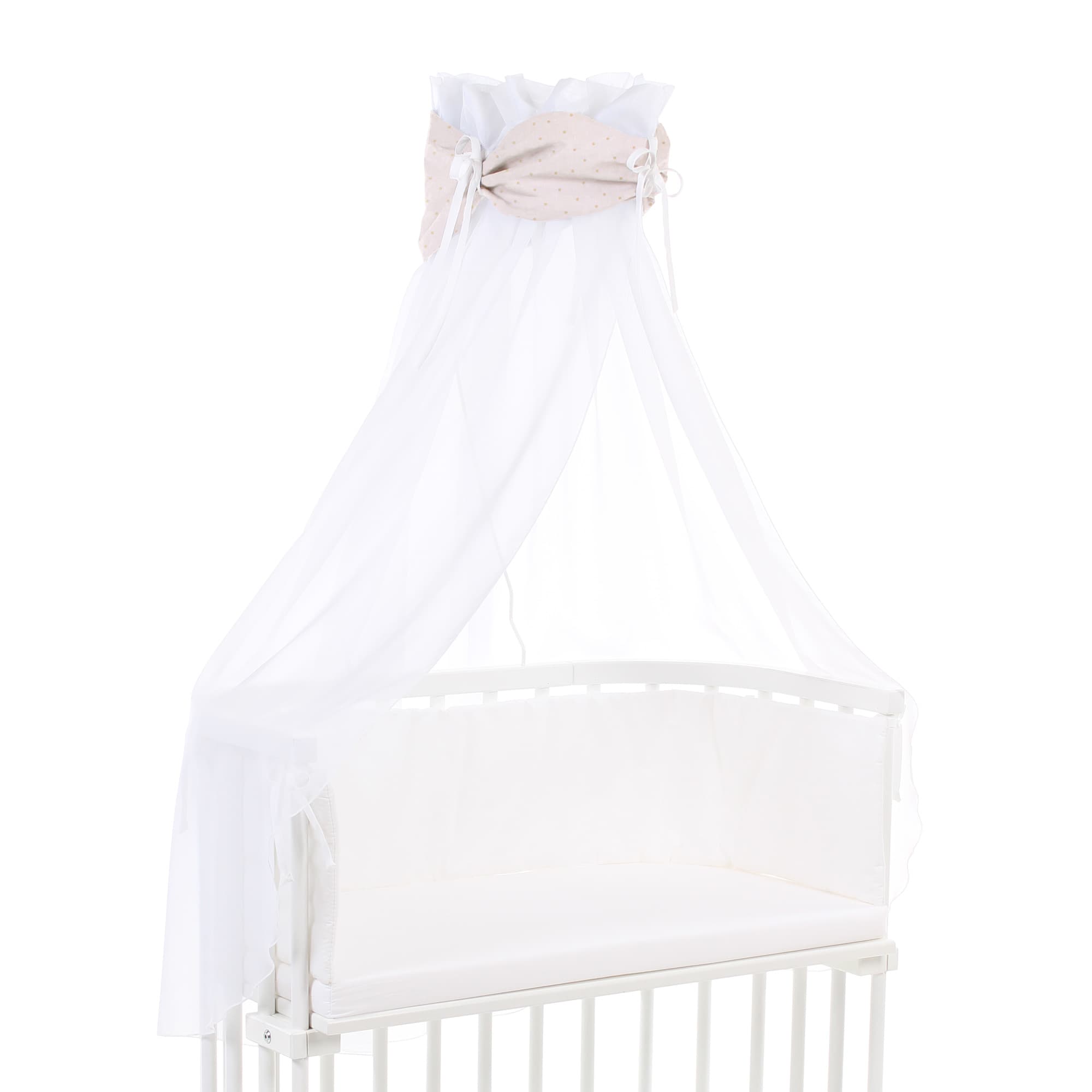 Dosel Algodón Orgánico Royal con lazo beige puntos brillantes oro