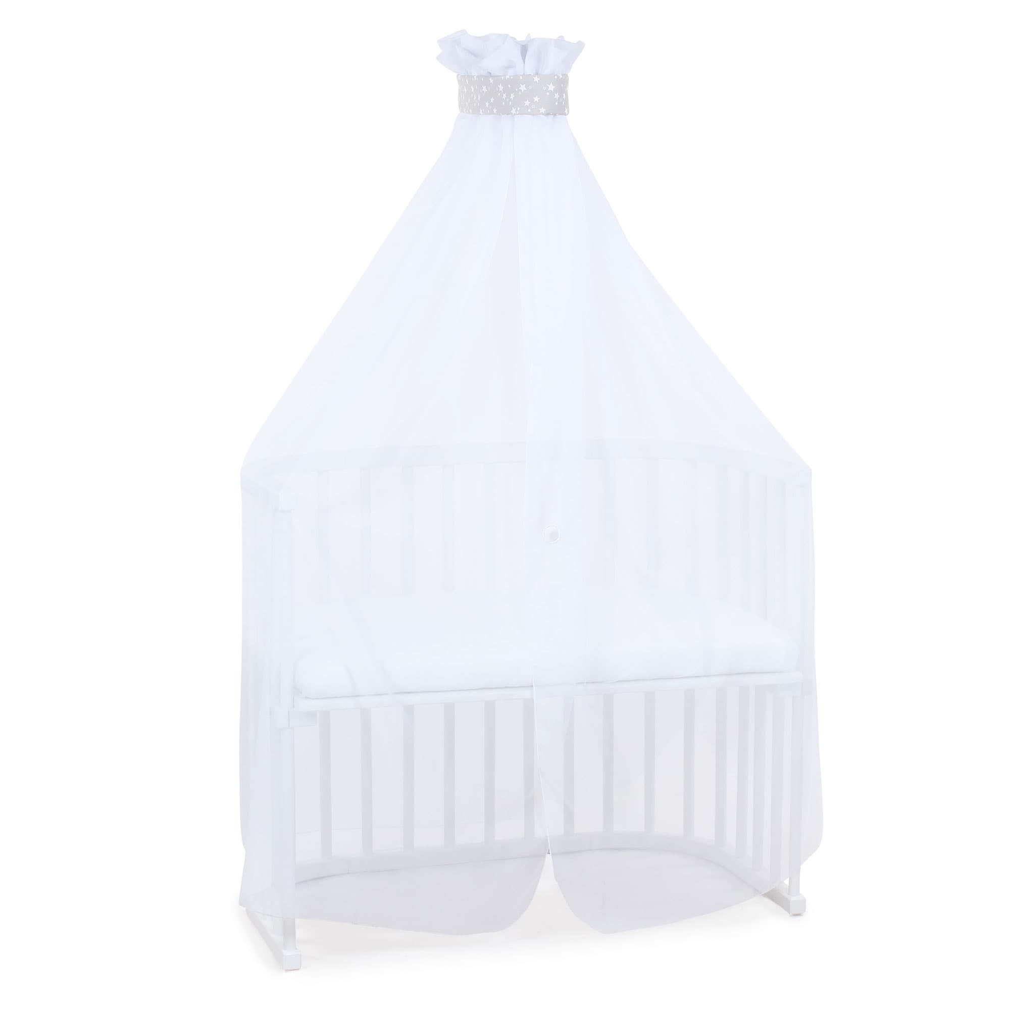 Mosquitera y dosel gris perla estrellas blanco