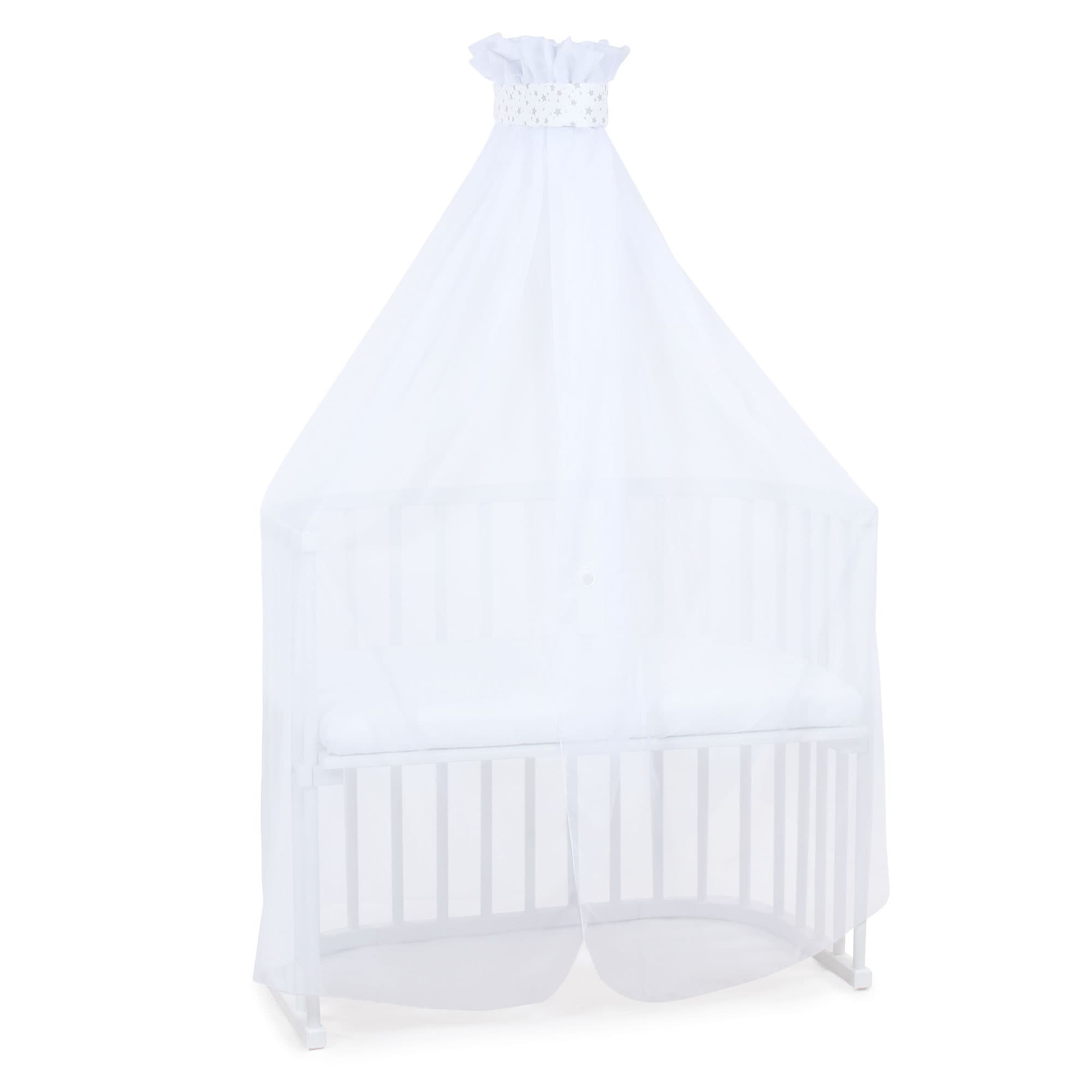 Mosquitera y dosel blanco estrellas gris perla