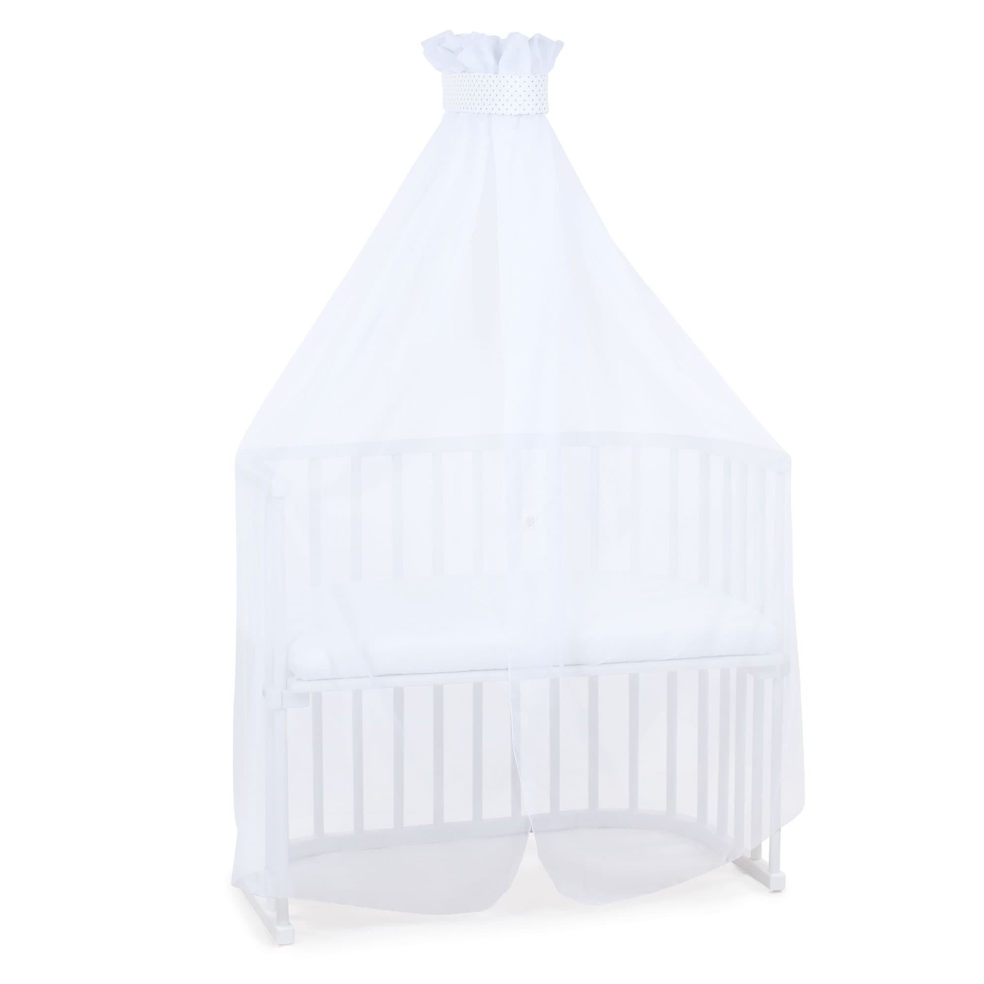 Mosquitera y dosel blanco puntos gris perla
