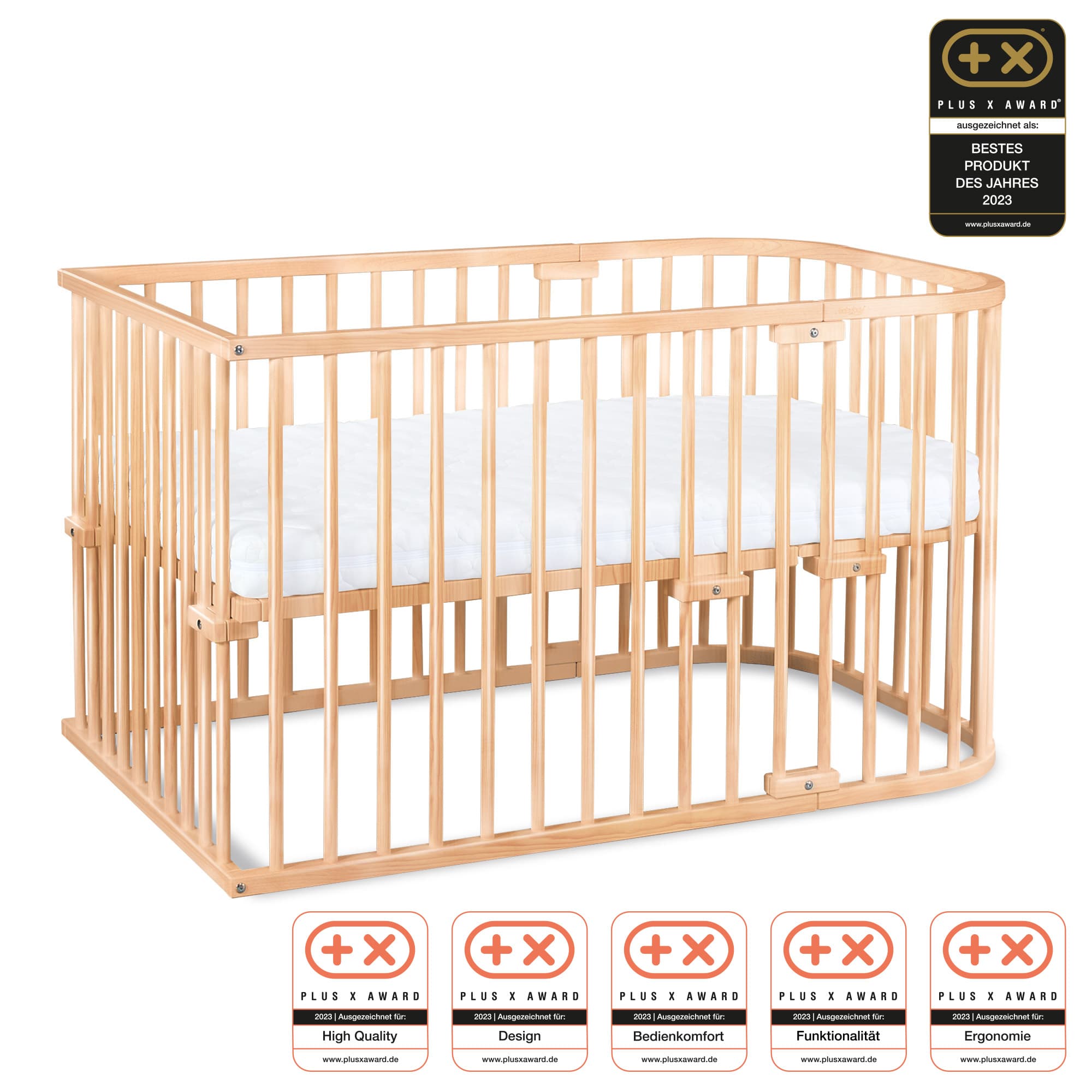 Cuna colecho babybay Maxi, natural lacado en acabado natural lacado, vista principal