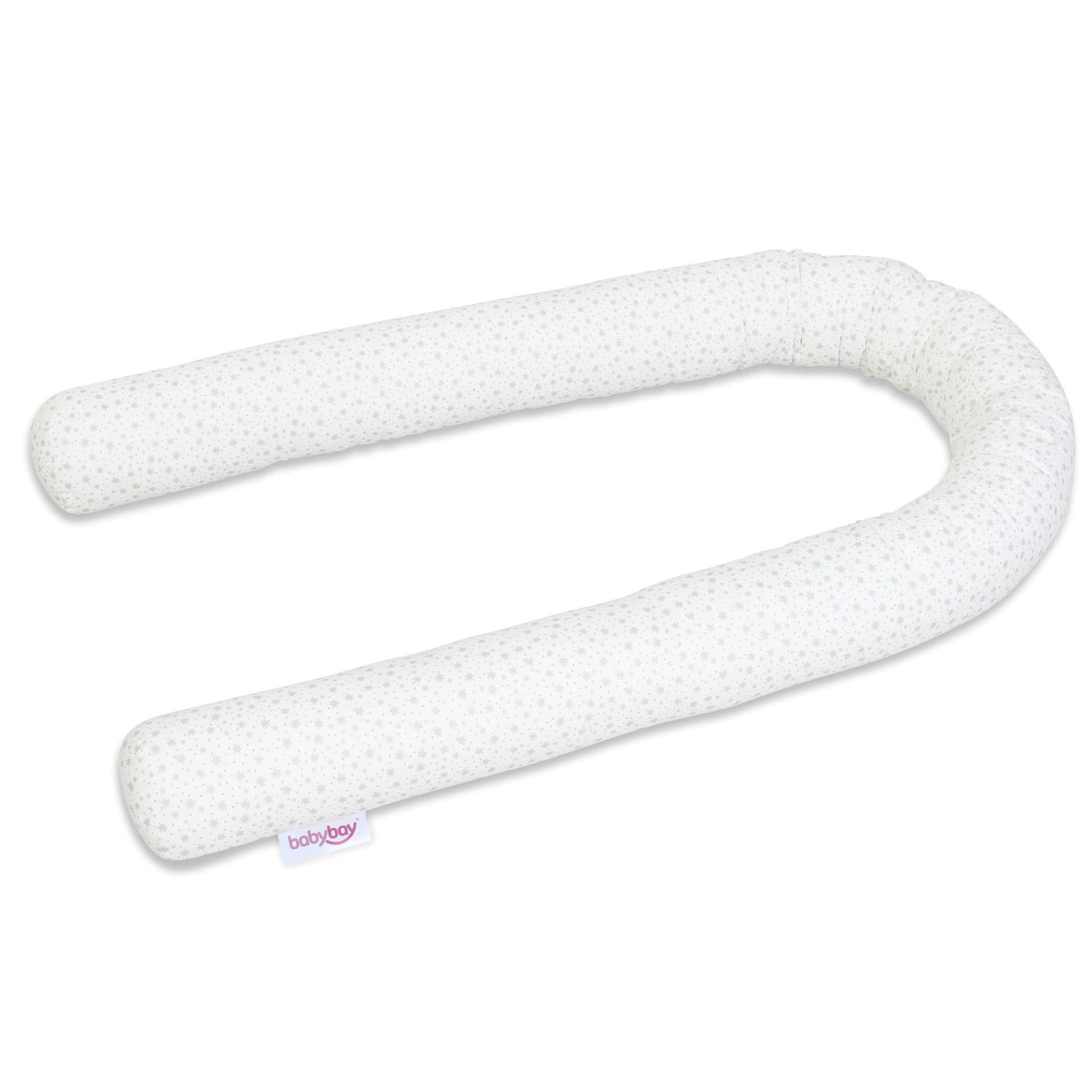 Serpiente de nido Algodón Orgánico blanco estrellas brillantes plata 180cm