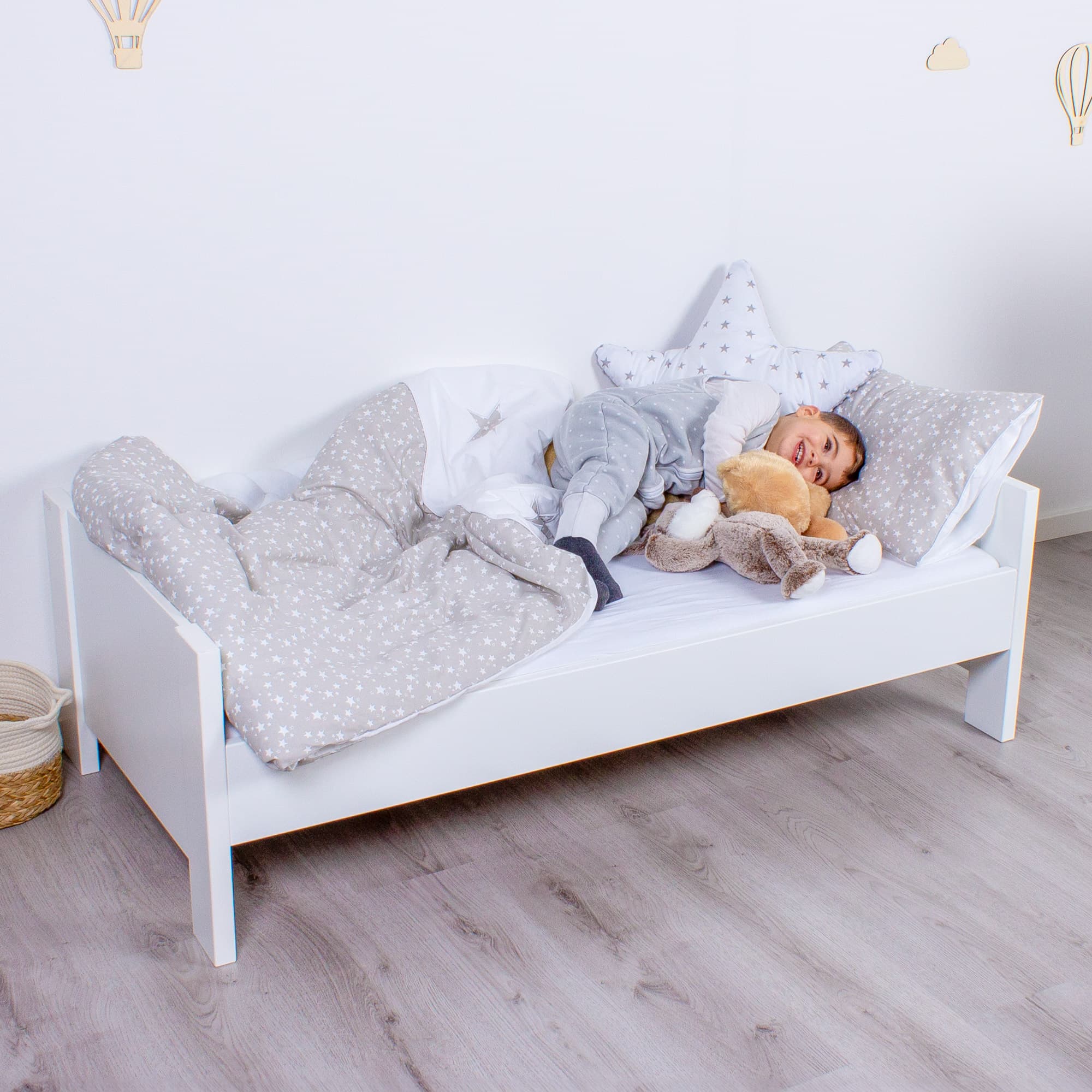 Kinder-, Baby- und Beistellbett All in One 70x140 inkl. Lattenrost weiß lackiert en acabado blanco lacado